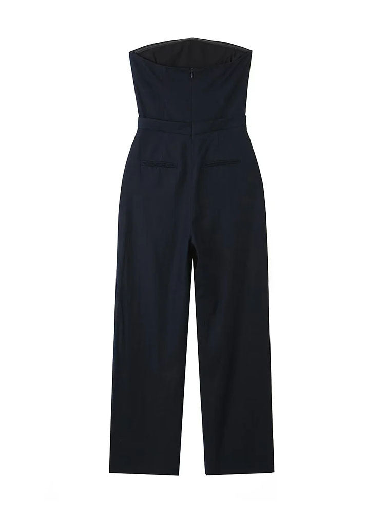 Black Loose Fitting Linen Blend Style Jumpsuit