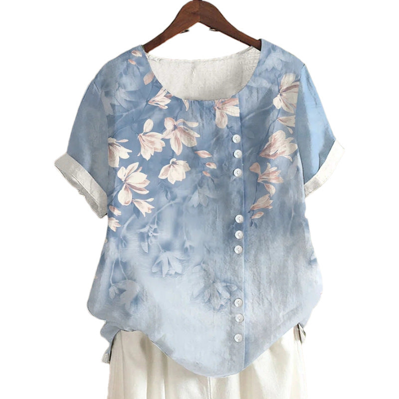 Retro Cotton And Linen Printed Loose Shirt