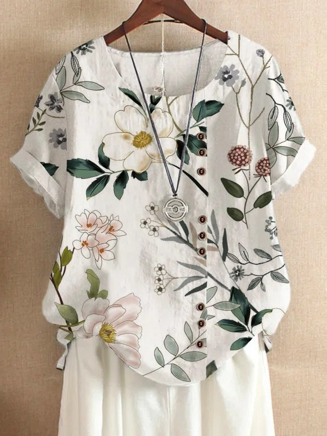 Retro Cotton And Linen Printed Loose Shirt