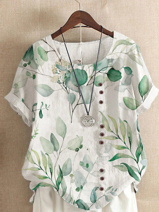 Retro Cotton And Linen Printed Loose Shirt