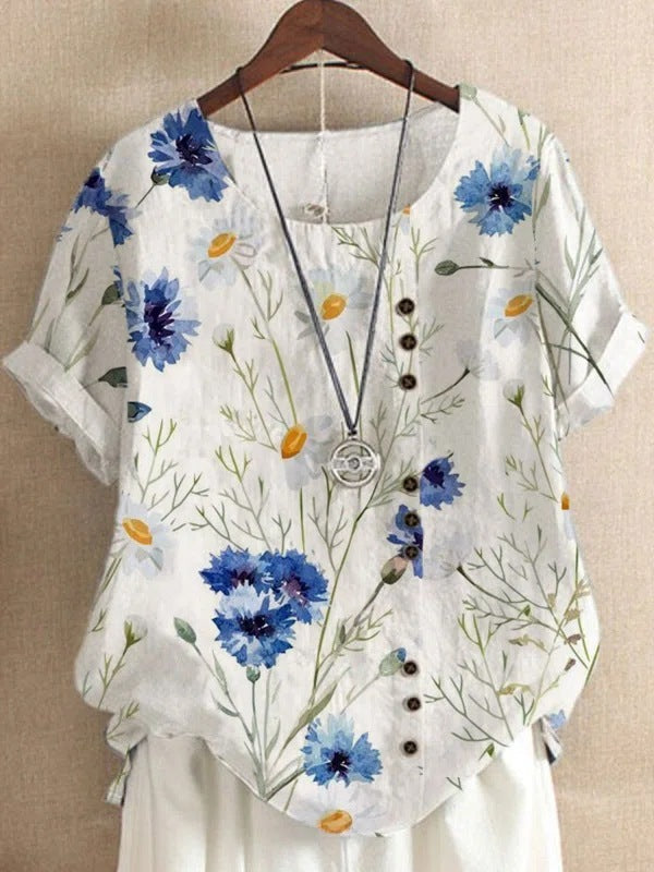 Retro Cotton And Linen Printed Loose Shirt