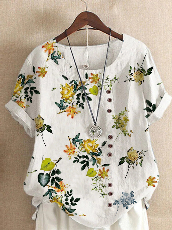 Retro Cotton And Linen Printed Loose Shirt