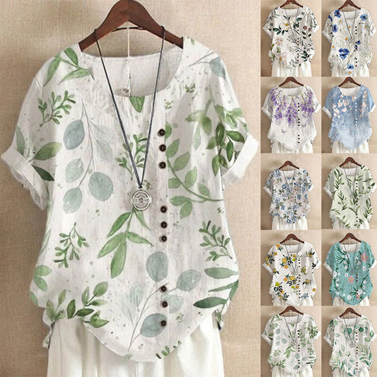 Retro Cotton And Linen Printed Loose Shirt