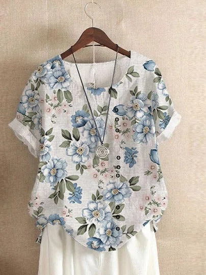 Retro Cotton And Linen Printed Loose Shirt