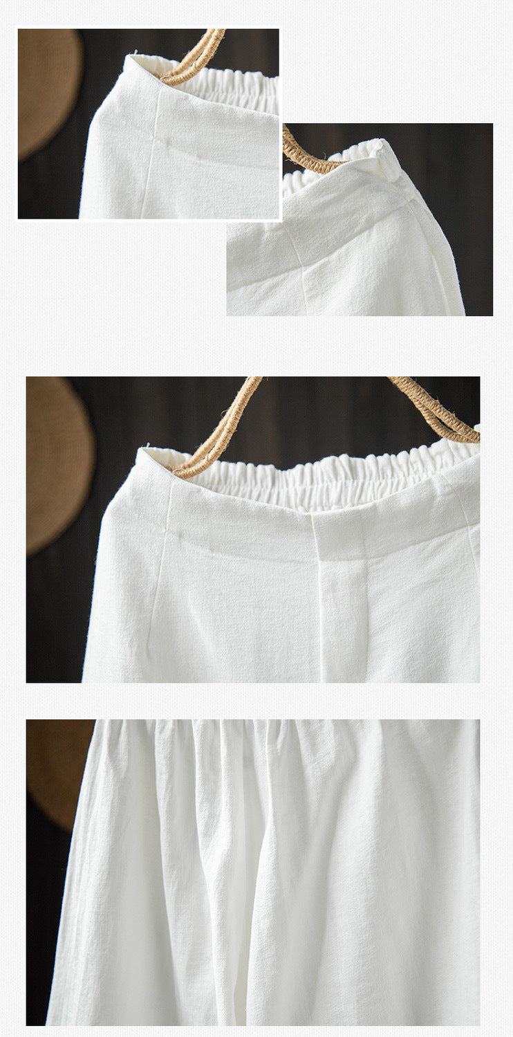 Cotton And Linen Cropped Wide-leg Pants