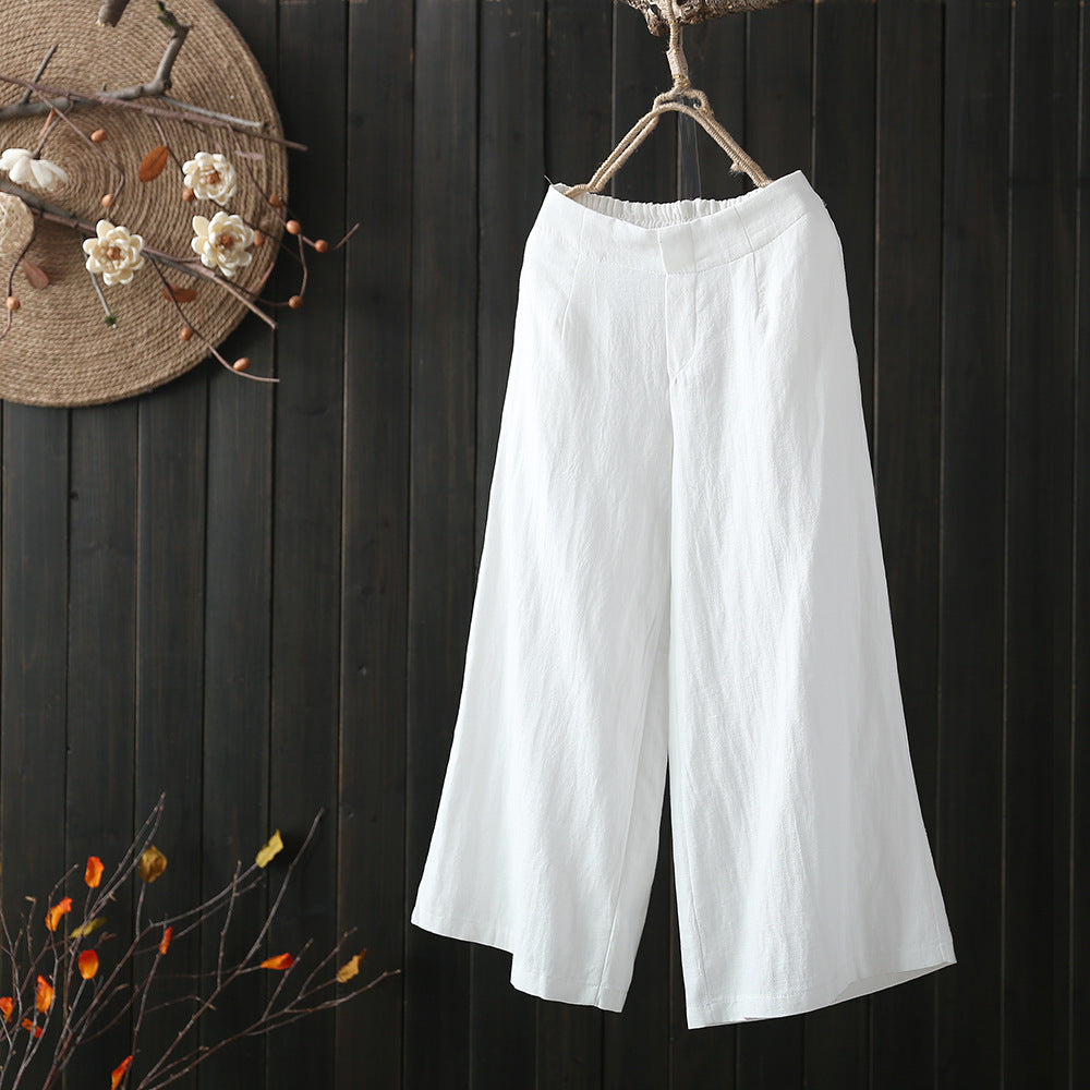 Cotton And Linen Cropped Wide-leg Pants