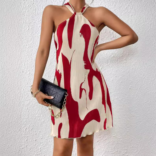 Sleeveless Printed Halter Dress