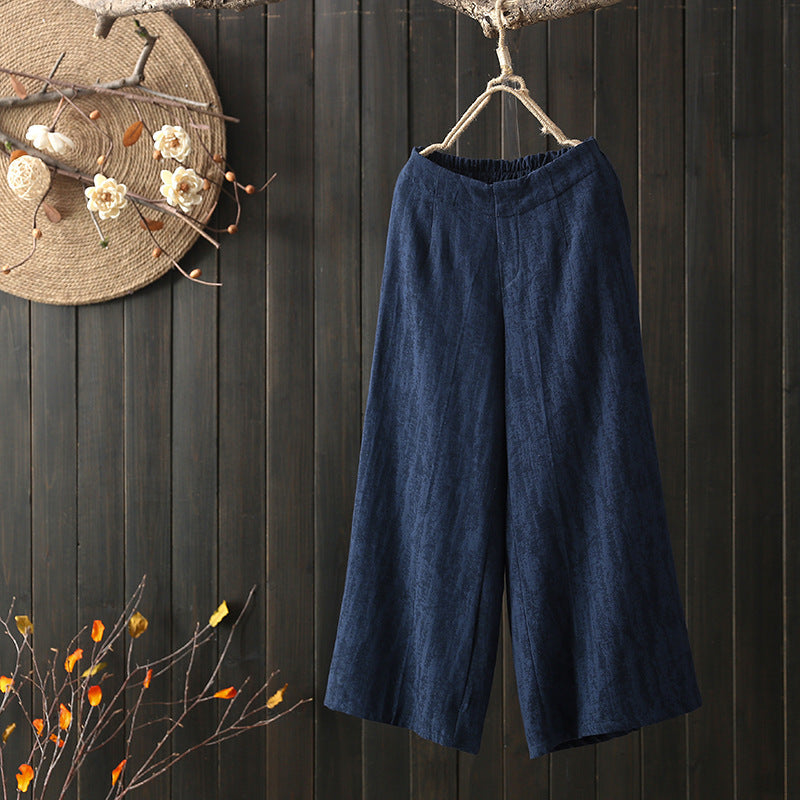 Cotton And Linen Cropped Wide-leg Pants