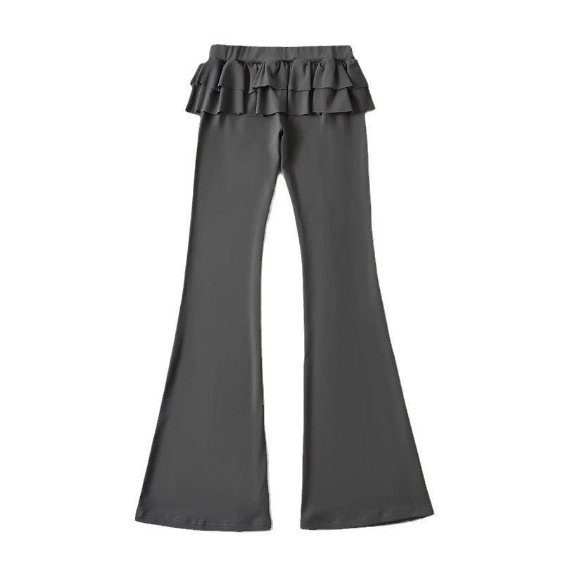 Double-layer Ruffled Ribbon Low Waist Bootcut Trousers