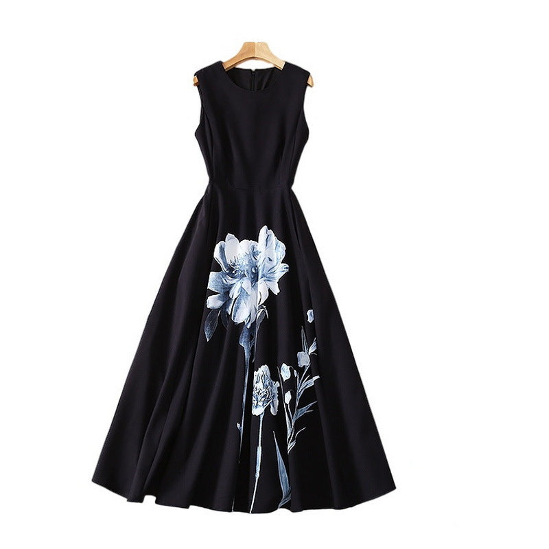 Black Flower Swing French Dress