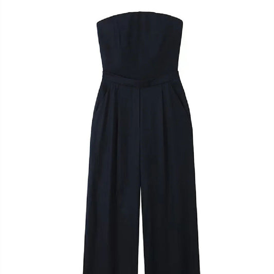 Black Loose Fitting Linen Blend Style Jumpsuit