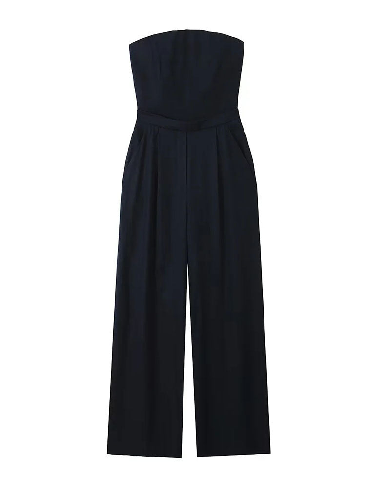 Black Loose Fitting Linen Blend Style Jumpsuit