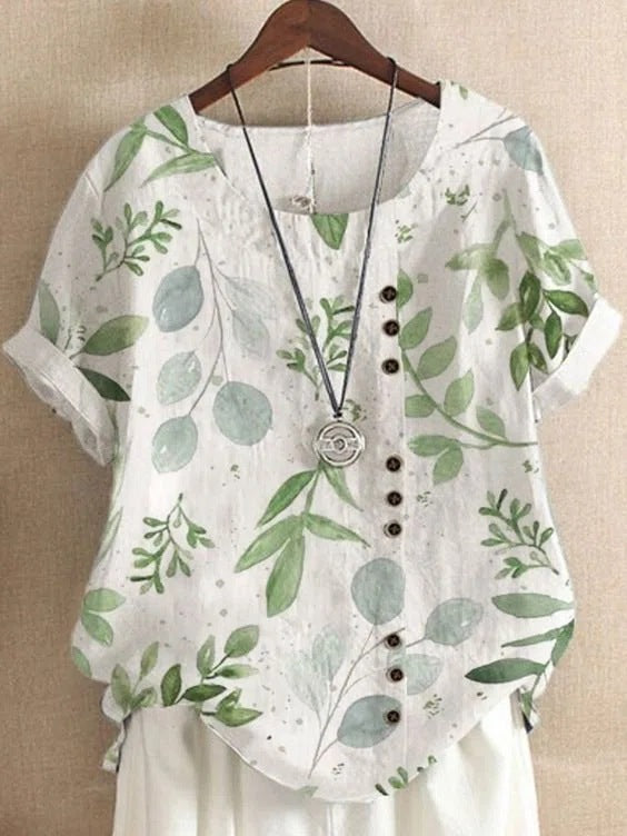 Retro Cotton And Linen Printed Loose Shirt