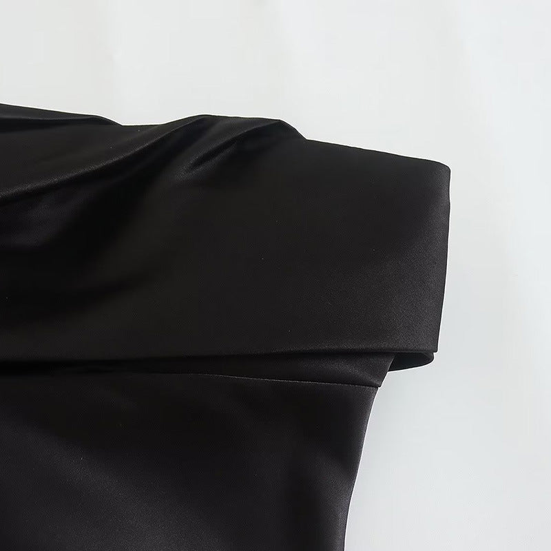 Off Shoulder Black Satin Top